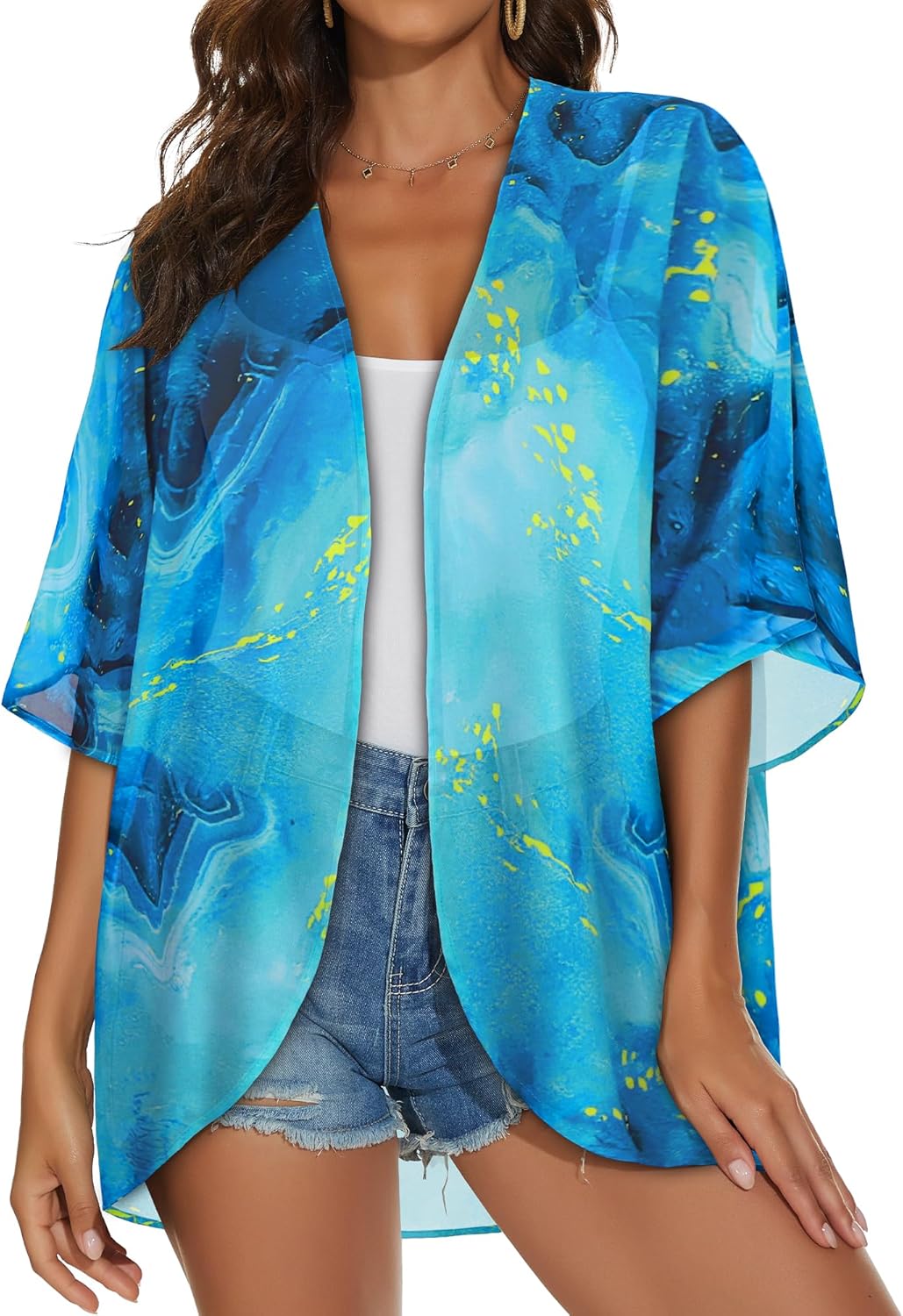 Womens Kimono Cardigans Beach Cover ups Swimwear Puff Sleeve Loose Casual Summer Tops 2026