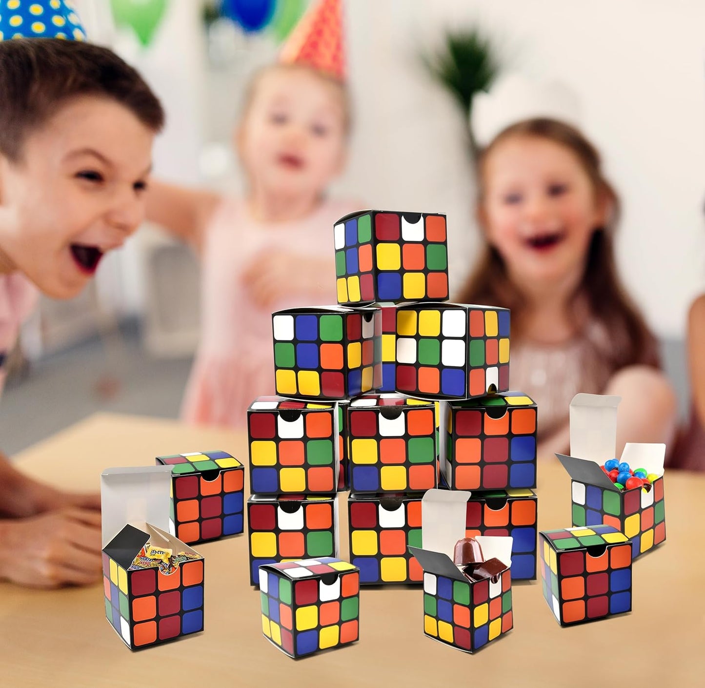 Gift Boutique 24 Pack Magic Cube Party Favor Boxes Cubes Puzzles Game Box Cardboard Gift Box Wrapping for Birthday Party Favors Supplies Decorations Fill with Candy Cupcake Goodies Prizes 3" Cubes