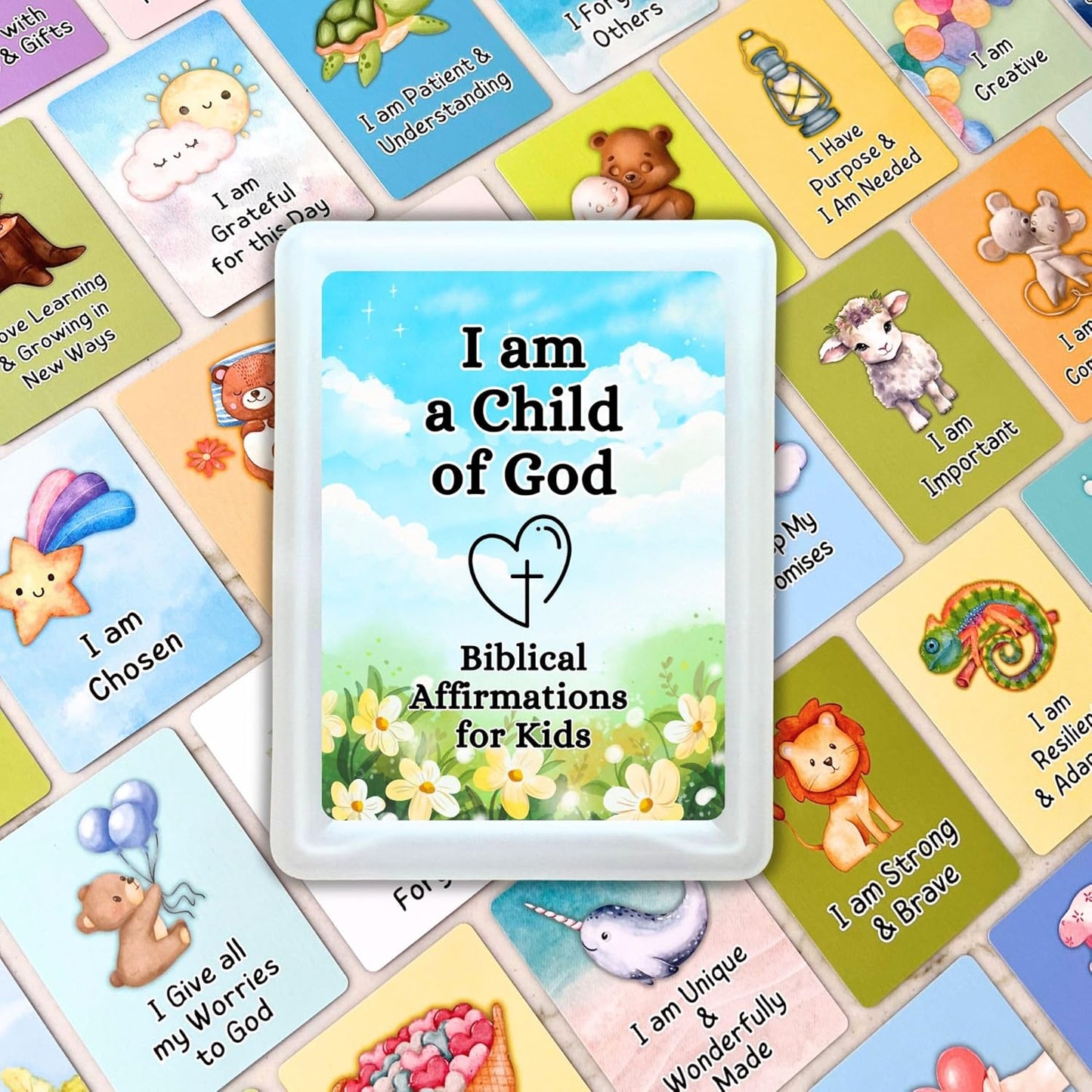Christian Biblical Affirmation Cards for Kids, 52 Affirmations with Bible Verse on Back, Scripture Memory Cards, Bible Study, Encouragement Gift for Boys and Girls