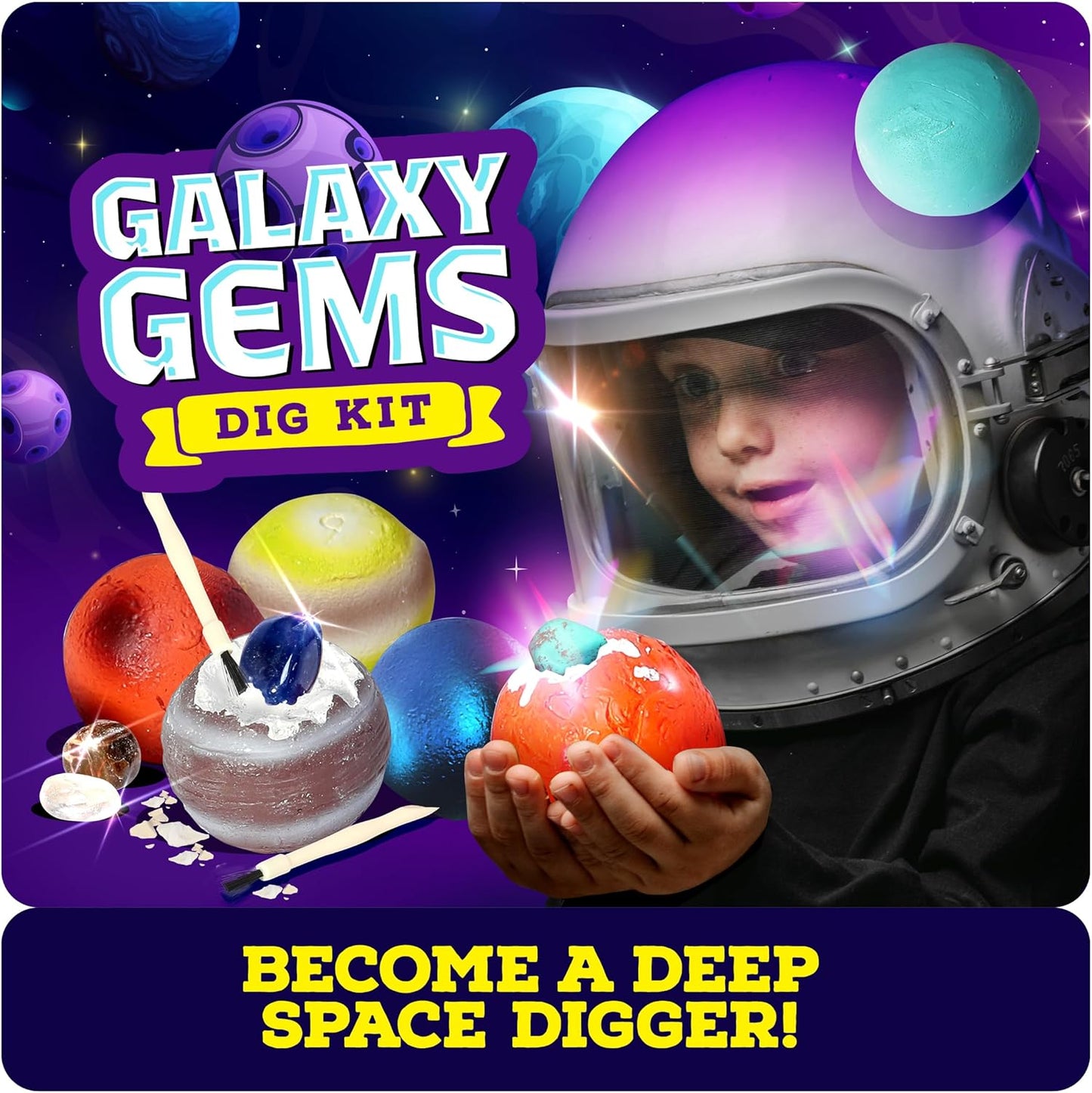Dan&Darci Galaxy Gem Dig Kit for Kids - Gemstones Digging Science Kits for Kid Age 6-7, 6-8, 8-10 - Gifts for 6 7 8 9 10 11 Year Old Boys & Girls - Planet Space Toys for Ages 8-10 STEM for Boy & Girl