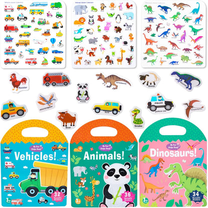 Jelly Reusable Sticker Books for Toddlers 1-3 2-4 Years, Portable Travel Toys Sticker Activity Book for Kids 2 3 4 Year Old Girls Boys (Animals)