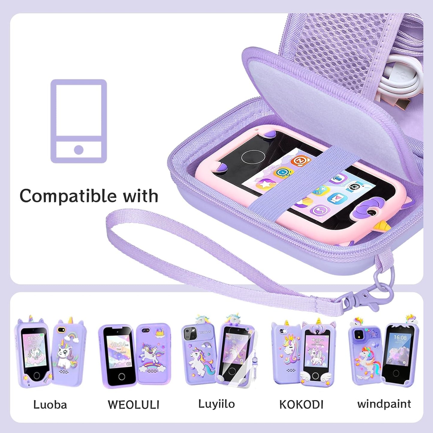 Leayjeen Kids Smartphone Case Compatible with Kikapabi/Joozfee/Prysyedawn 2.8" Touchscreen Toddler Learning Play Toy Phone,Birthday Gifts for Girls Age 3-10 Kids Toys Cell Phone-Purple(Case Only)