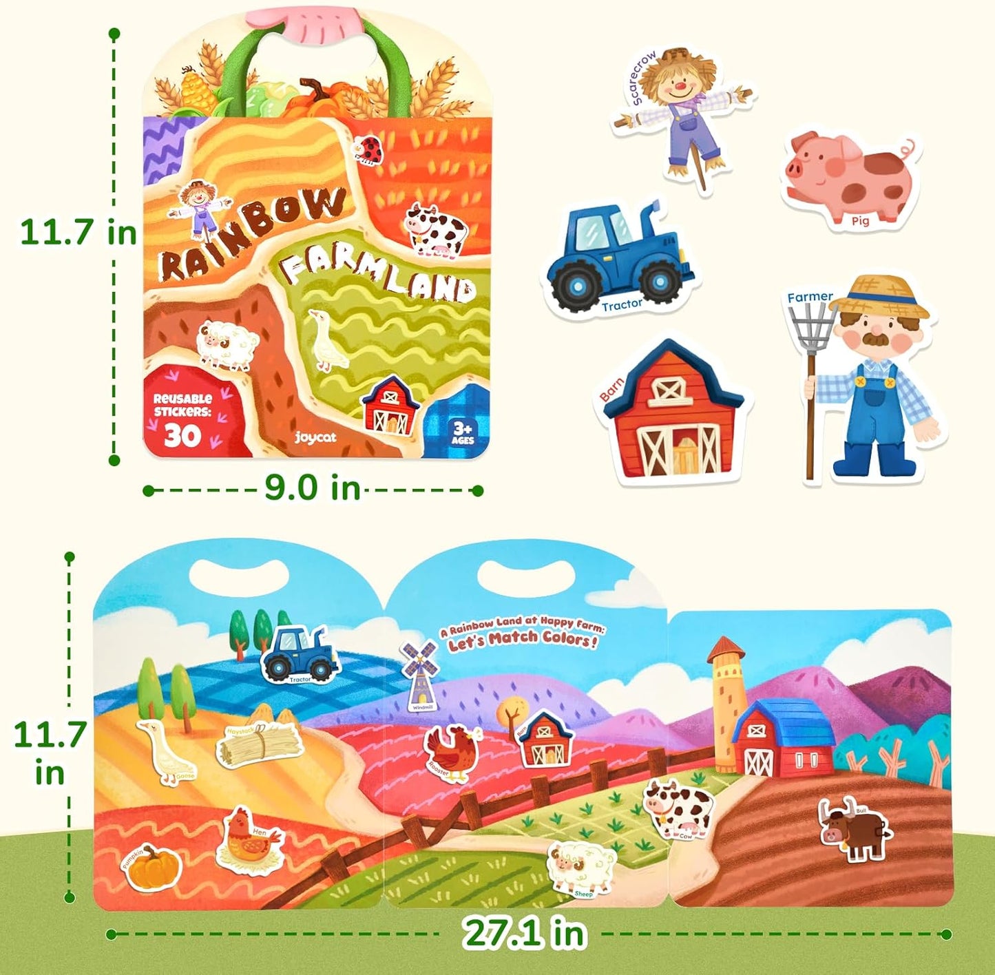 JoyCat Reusable Sticker Book Set (3-Pack): Farm, Pizza-Making, Weather - 90 Pcs Stickers for Toddlers, Kids Sticker Activity Book, Road Trip Travel Toys, Birthday Gifts for Boys and Girls