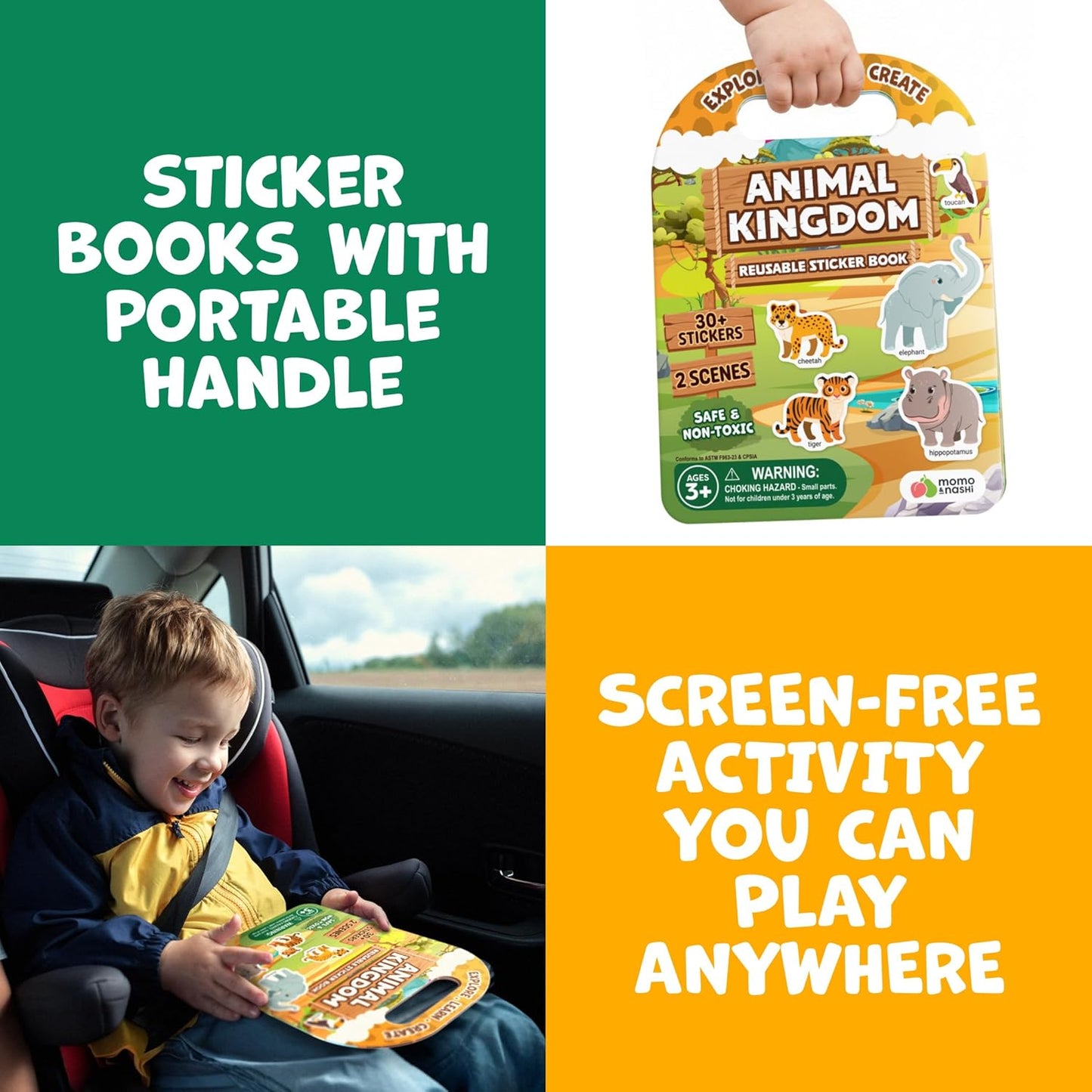 Sticker Book for Toddlers 1-3 - Reusable Sticker Book for Toddlers 2-4 Years, Stickers for Kids, Toddler Travel Toys, Airplane Toys for Toddler 1-3 - Birthday Gifts for 3 Year Old Boys, Girls 2-4