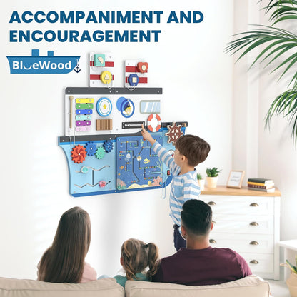 BlueWood Wooden Wall Busy Board Panels, Toddler Learning Activity Center, Montessori Philosophy Sensory, Educational Toys, Conducive to All-Round Development - Whale