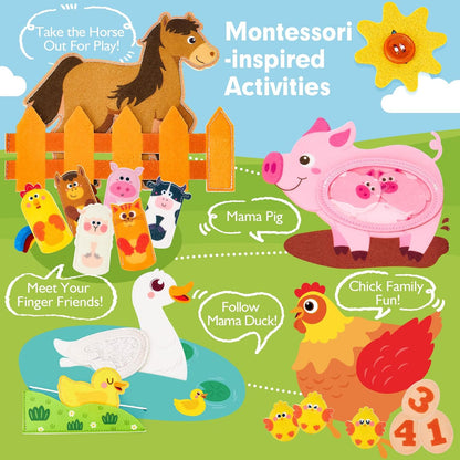 hahaland Busy Book for Toddlers 1-3 - Farm Animals Quiet Busy Board for 1 Year Old, Montessori Toys for 1 Year Old Boy Girl Gifts, Educational First Activity Books Felt Board Toddler Travel Toys