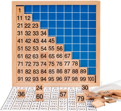 Wooden Math Learning Board Toy, Montessori 1-100 Consecutive Numbers Wooden Hundred Digital Board, Educational Game for Kids with Storage Bag