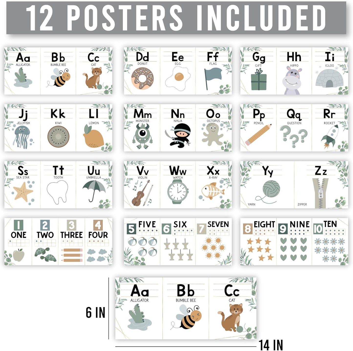 Hadley Designs Alphabet for Classroom Wall Decor - ABC Posters for Classroom Wall Chart Preschool & Kindergarten, ABC Letters & Number Line Elementary, Alphabet Cards, Pastel Classroom Decor