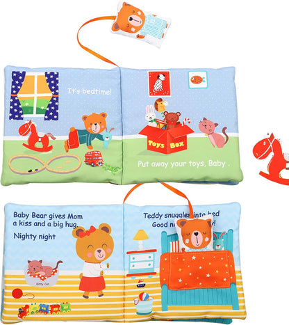 Bebe Mondo Teddy Bear Tummy Time Toy with Mirror, Soft Baby Book for 0-3-6-12 Months, Infant Sensory Developmental Toy, Shower Baby Gifts,Activity Quiet Cloth Book for Newborns,1-2 Year Old Book-Night