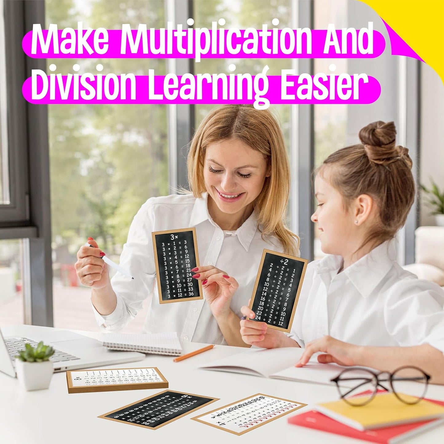 26 PCS Multiplication and Division Flashcards, 0-12 Times Table Math Flash Cards with 2 Dry Erase Markers Learning Tools Educational Table Chart Cards for Students Aged 1-4