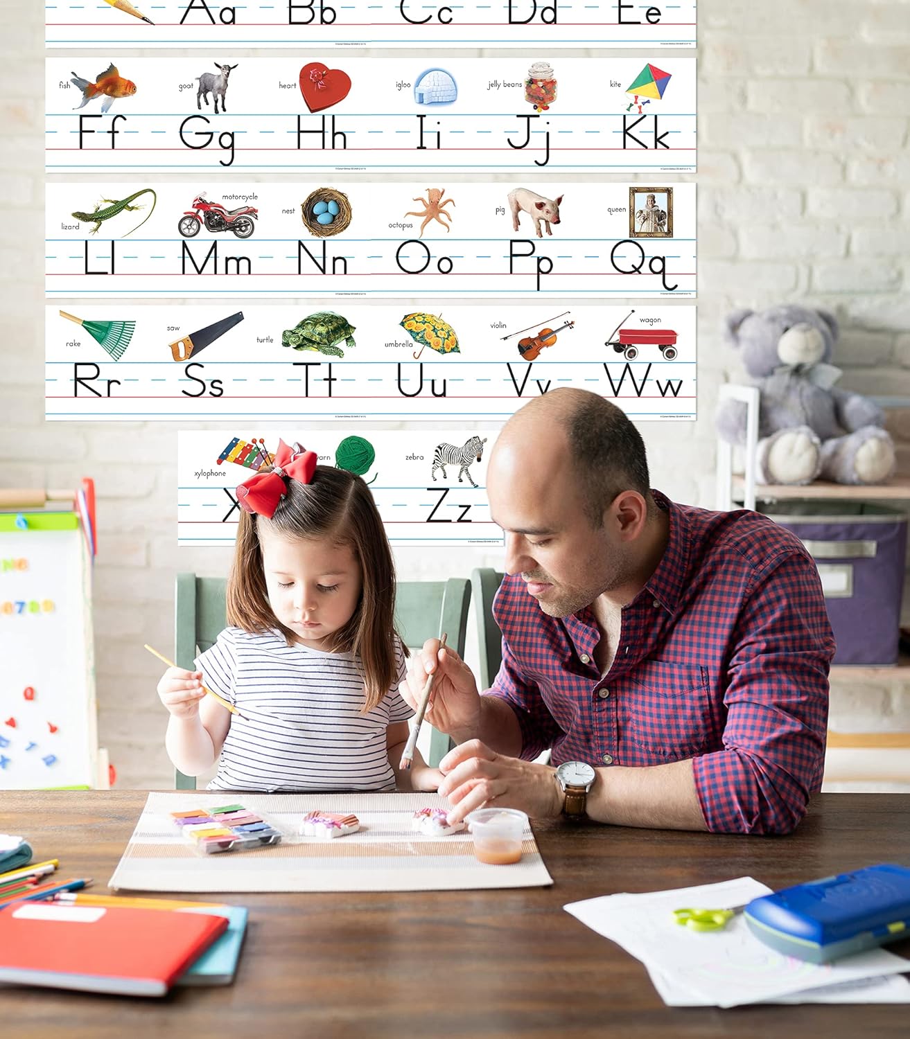Carson Dellosa Education 26 pc Set of ABC Bulletin Board Decorations aids early learning with bright alphabet visuals and sight word images that help toddlers build strong foundational sound skills.