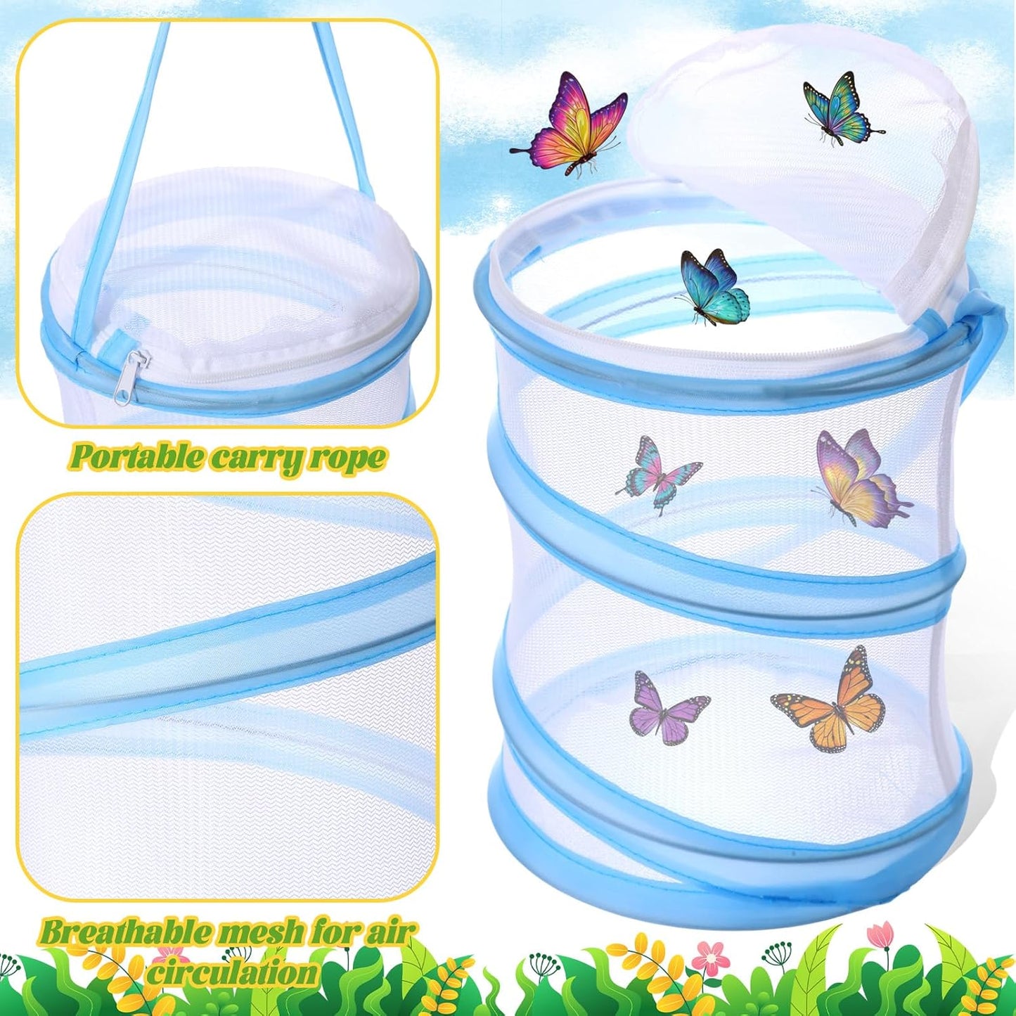 Sherr Mini Butterfly Habitat Cage Clear Mesh Butterfly Net Cage Container Foldable Terrarium, 6.2x7.1inch