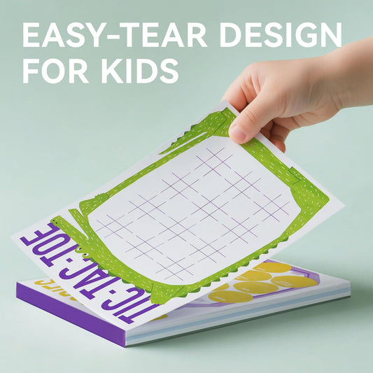 Dotimo Travel Games for Kids Ages 3+, 90-Page Activity Book with Hangman & 5 Classic Games, Screen-Free Road Trip Essentials, 6"x9" Tear-Out Sheets
