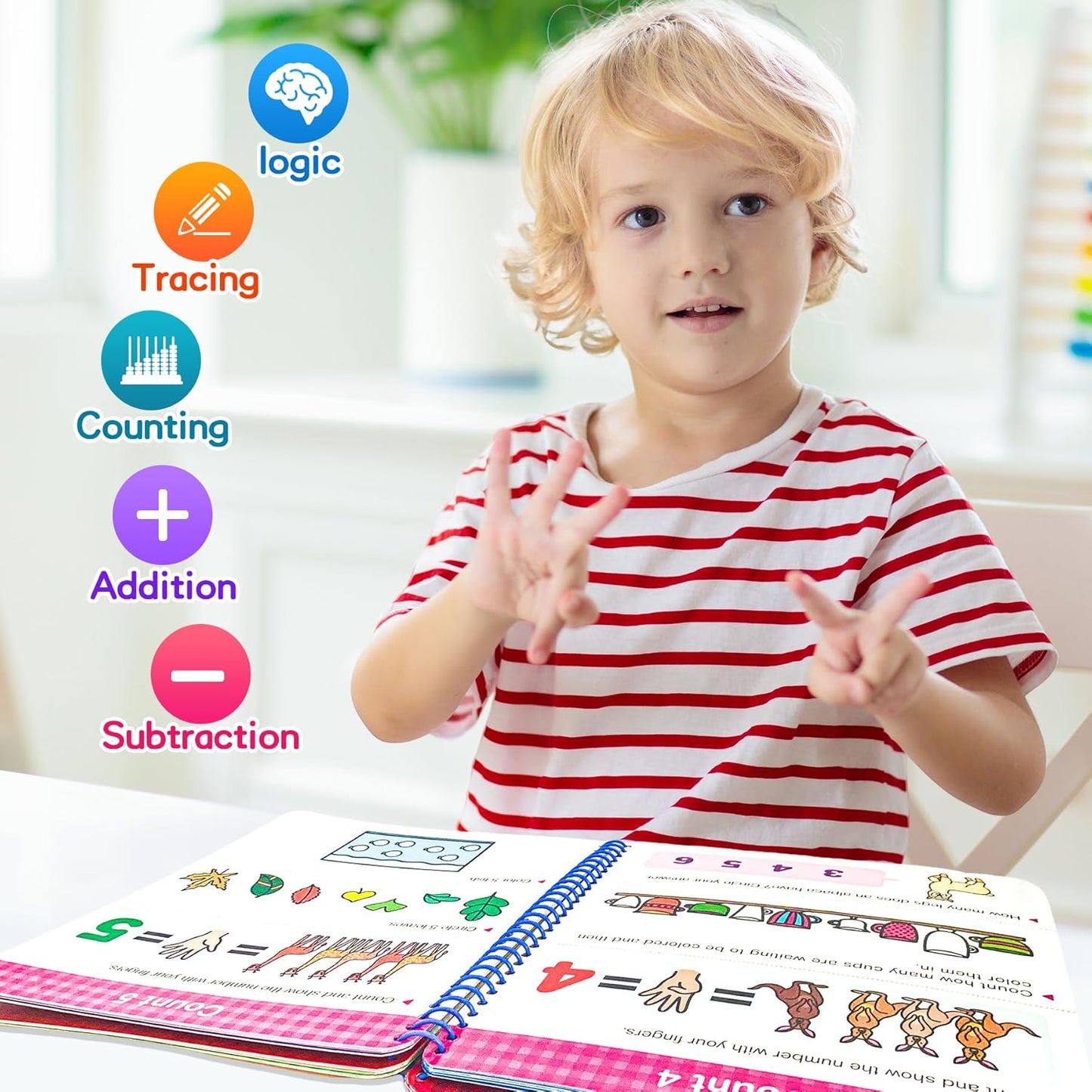 Preschool Learning Activities 60 Reusable Pages, Tracing Letter Number Handwriting Practice Book for Kids, Montessori Autism Educational Fine Motor Toddler Learning Toys for 3 4 5 Year Olds