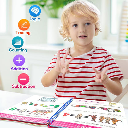 Preschool Learning Activities 60 Reusable Pages, Tracing Letter Number Handwriting Practice Book for Kids, Montessori Autism Educational Fine Motor Toddler Learning Toys for 3 4 5 Year Olds