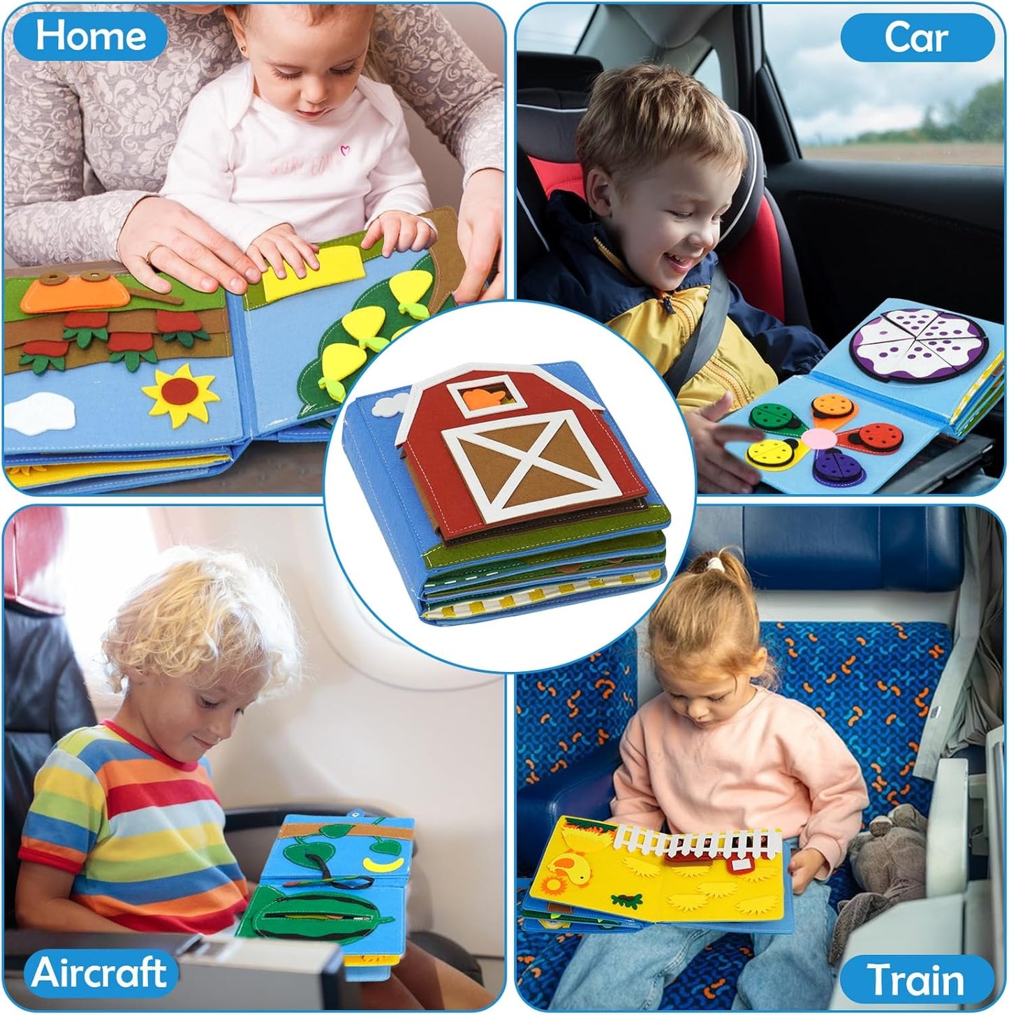 Montessori Busy Book , Felt Quiet Book for Baby, Preschool Early Learning Educational Toys for Kids Age 3 4 5 6 Years, Develops Fine Motor Skills,Toddlers Activities Toy for Airplane Car Travel