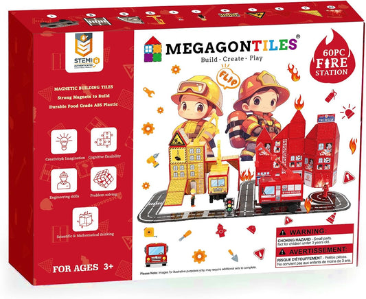MEGAGONTILES Marble Run Magnetic Tiles Set 120PCS | STEM-Authenticated Magnetic Building Blocks with Marble Track Pieces | Educational Construction Toy for Kids Ages 3–8 (Boys & Girls)