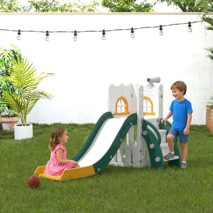 LulliSpace 6 in 1 Toddler Slide,Kids Playset for Toddlers Indoor Outdoor, Baby Slide with Basketball Hoop, Telescope & Storage Space,Non-Slip Steps for Great Gift