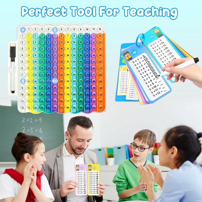 Multiplication Flash Cards + Pop Fidget Multiplication Chart, Times Table Educational Flashcard 3rd Grade, 4th, 5th, 6th Grade