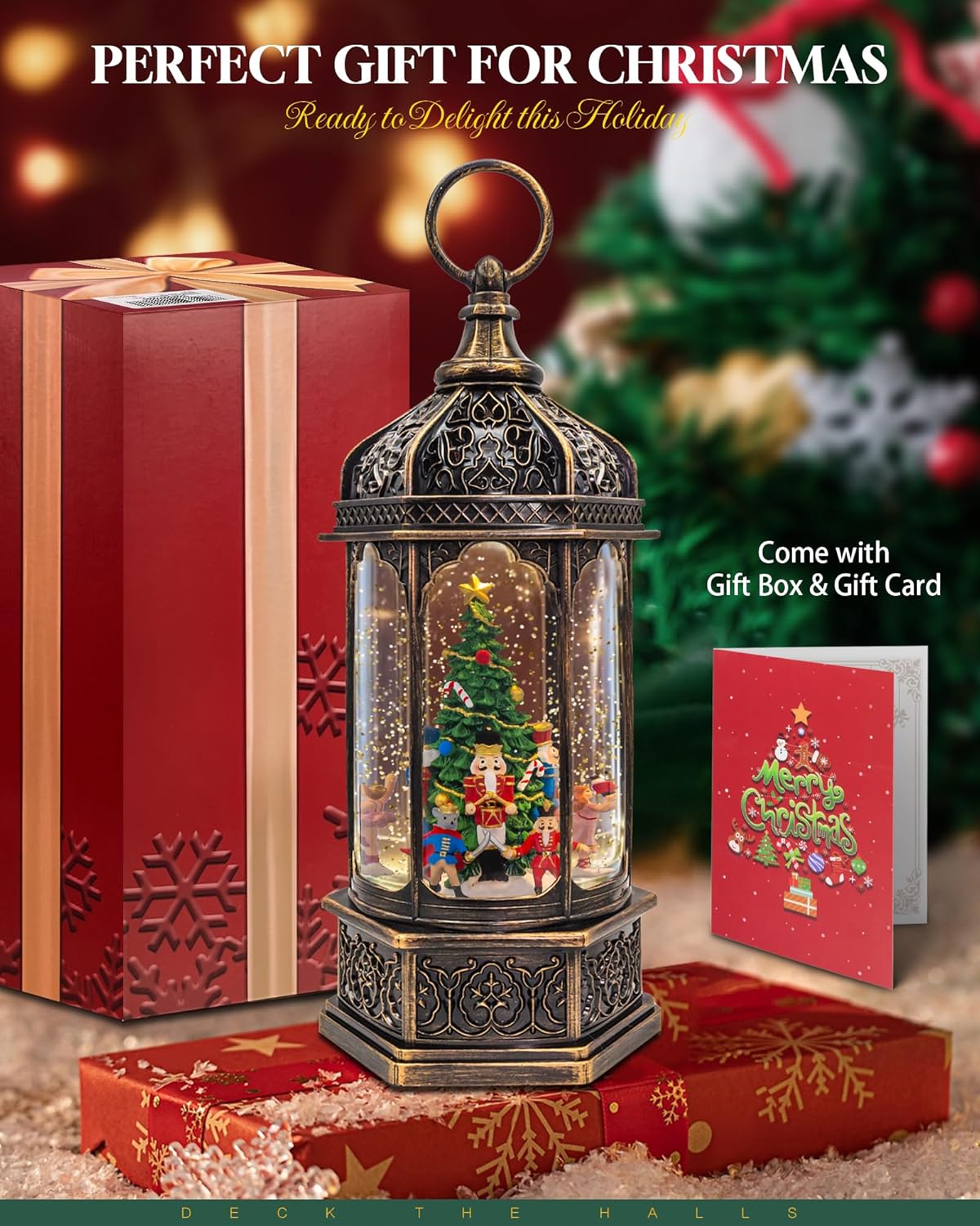 Musical Christmas Snow Globes Lantern, 7.87" Lighted Electric Snowglobes with 8 Holiday Songs 6H Timer Dual Power, Snowman Christmas Ornaments Snow Globe for Kids Adults Xmas Decor Gifts for Men Women