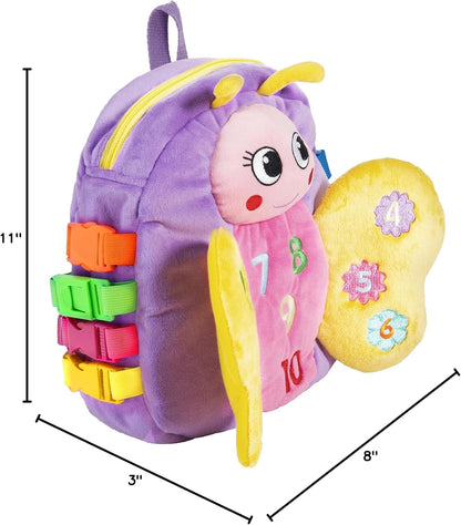 Buckle Toys - Blossom Butterfly Activity Backpack - Educational Learning Toy - Must Have for Long Car Trips - Zippered Pouch for Storage - Great Gift for Toddlers, Girls and Kids