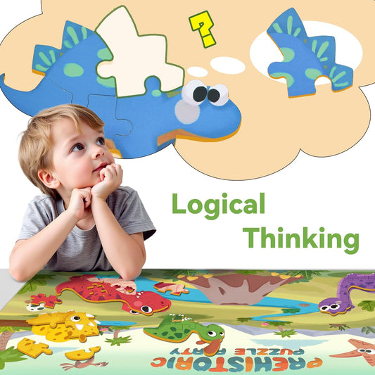 iPlay, iLearn Floor Puzzle for Kids Ages 3-5 4-6, Dinosaur Jigsaw Puzzle, 52Pcs Wooden Jumbo Dinos Animal Puzzles Game, Toddler Educational Learning Toy, Preschool Birthday Gifts for Boy Girl Child
