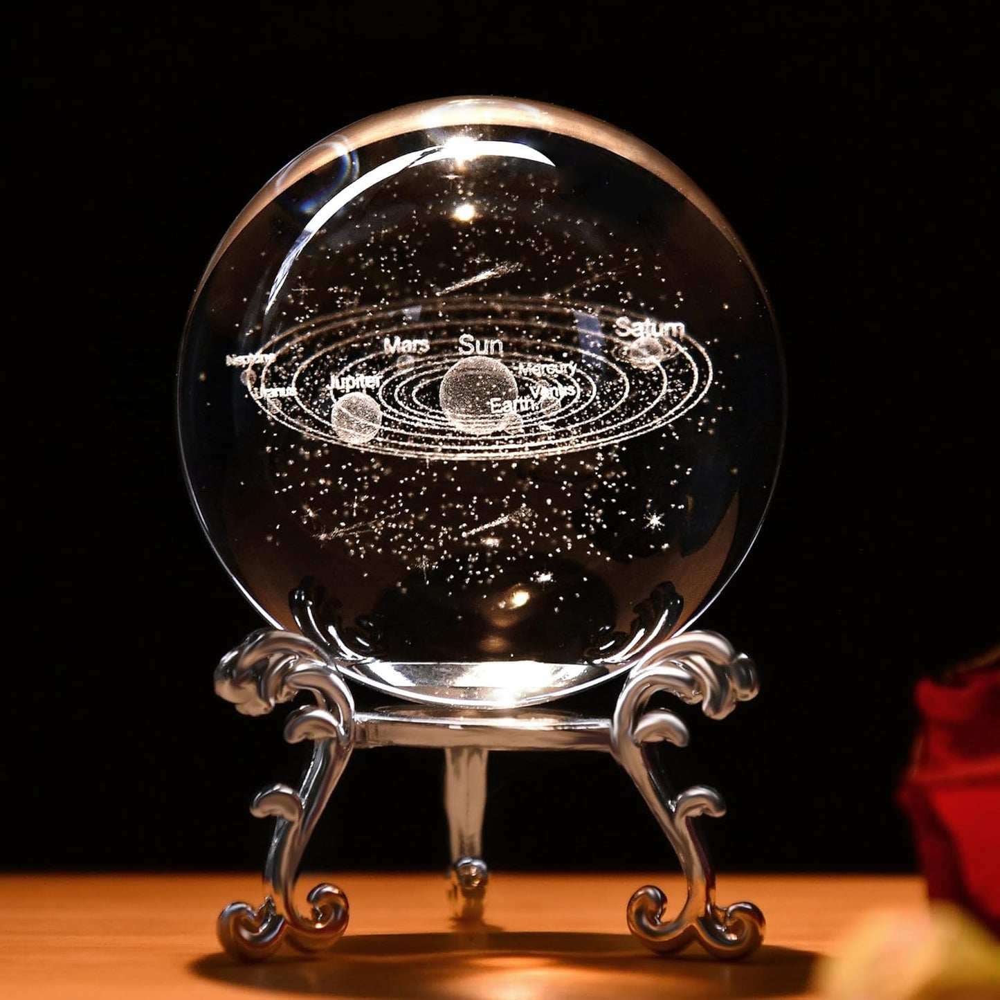 IFOLAINA 3D Solar System Crystal Ball 60mm Laser Engraved Glass Sphere Home Decor with Stand Solar System Planet Model Decor Space Universe Gifts for Astronomy Lovers