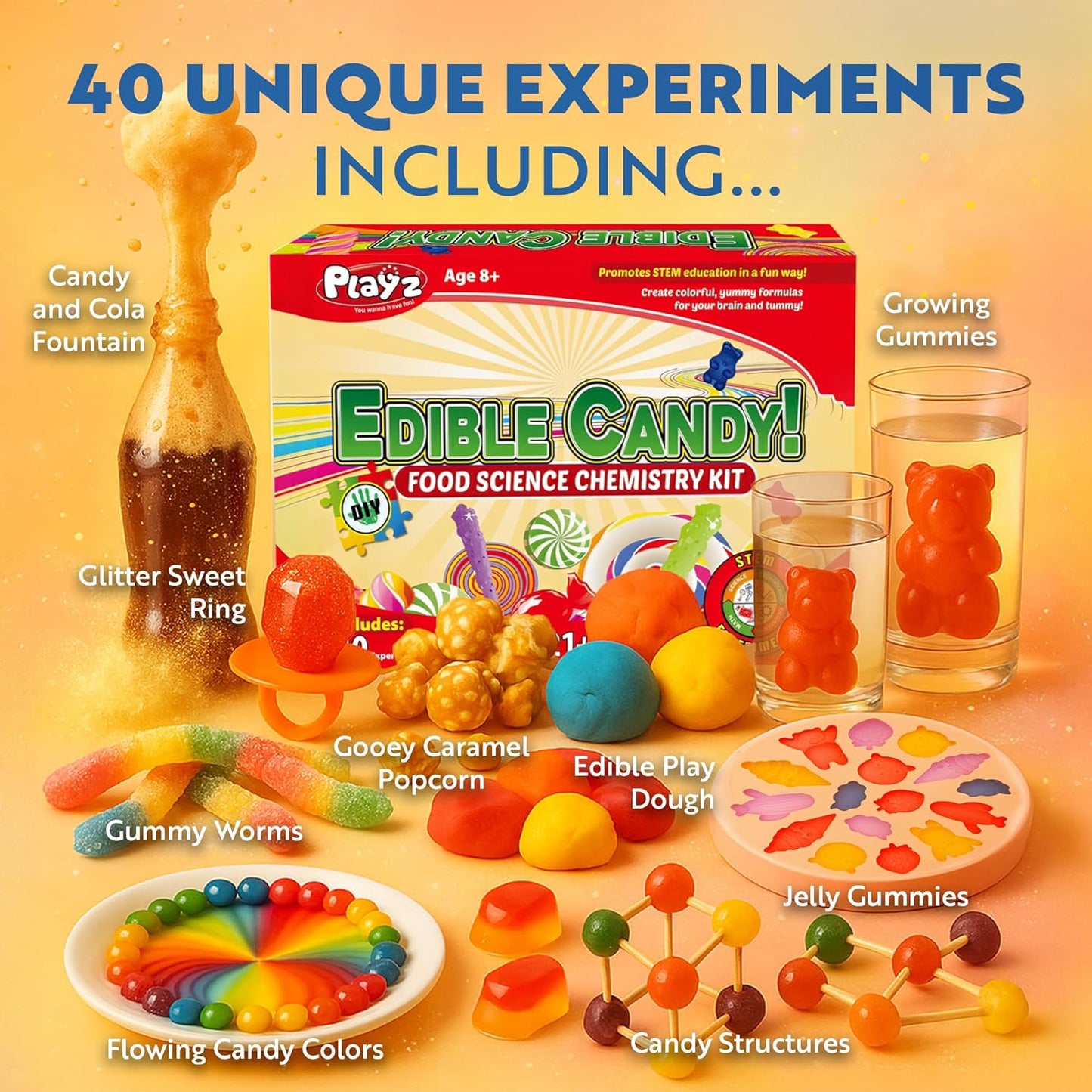 Playz Edible Candy Making Science Kit for Kids Ages 8-12 Years Old - Food Science Chemistry Kid Science Kit with 40 Experiments to Make Your Own Chocolates, Educational Science Kits for Boy & Girls