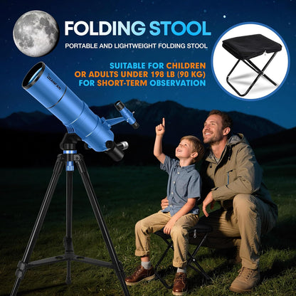Dianfan Telescope for Kids & Adults, 90mm Aperture 550mm Astronomical Professional Telescope for Adults High Powered, Portable Travel Telescopes for Beginners with Tripod & Adapter, Bag, Folding Stool