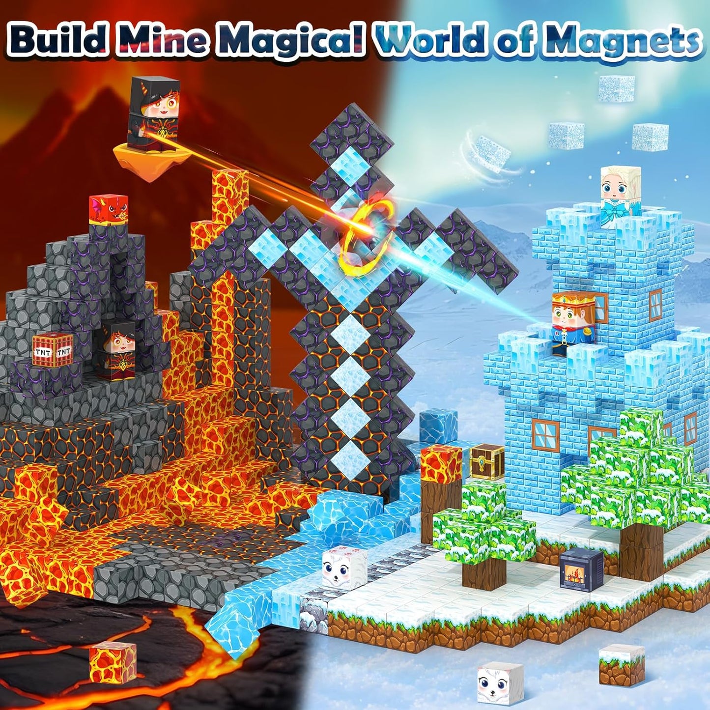 Magnetic Blocks, Build Mine Magnet World Forest Farm Edition, Magnetic Building Blocks for Kids Ages 4-6 6-8 8-12, Sensory STEM Toys for Boys & Girls