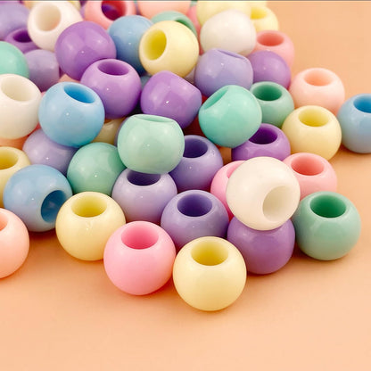 300 Acrylic Large Hole Beads for Crafts and for Hair 10mm x 12mm Acrylic Barrel Beads with 5.7mm Large Hole, Glossy Primary Assortment