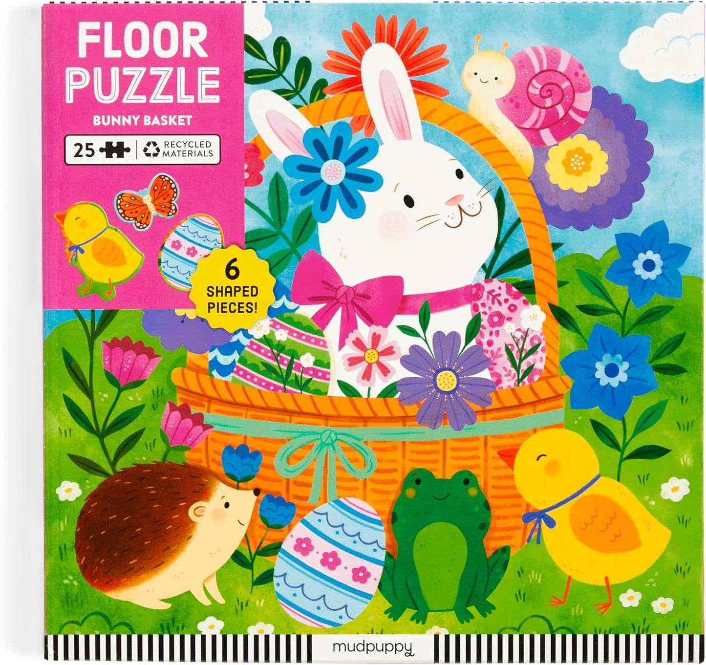 Mudpuppy Bunny Basket – 25 Piece Floor Puzzle with 6 Colorful Shaped Pieces Featuring A Cute Bunny Basket Scene