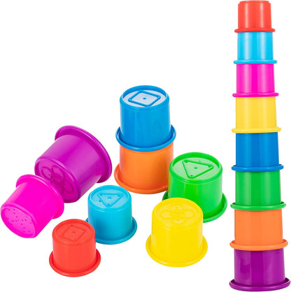 Driddle Colorful Stacking & Nesting Cups - 8 Cups Fun Color Learning Toy - Great Bath & Beach Toy for Baby Toddler & Kids - Preschool Game