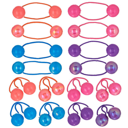 20pc Ponytailers Balls Elastics 18mm Round Opaque Multicolored Twin Beads Bauble Holders Toddler Kids Braiding Styling