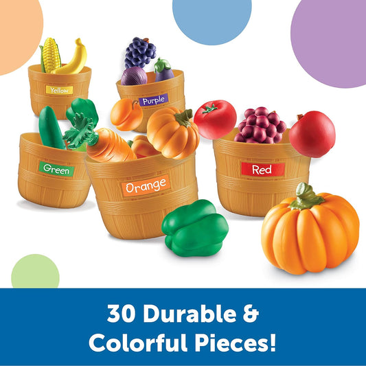 Learning Resources Farmer's Market Color Sorting Set - Pretend Play Food Sets for Kids Kitchen, Color Sorting Toys, Plastic Fruit and Vegetable Toy for Kids Kitchen Set, Play Food for Toddlers 1-3