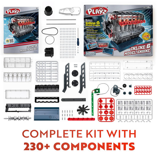 Playz V8 Combustion Engine Model Kit That Runs - Build Your Own STEM Mini V8 Model Engine Kit for Adults & Kids Age 12+, Visible V8 Mini Engine Kit That Works for Adult w/ 270 STEM Parts