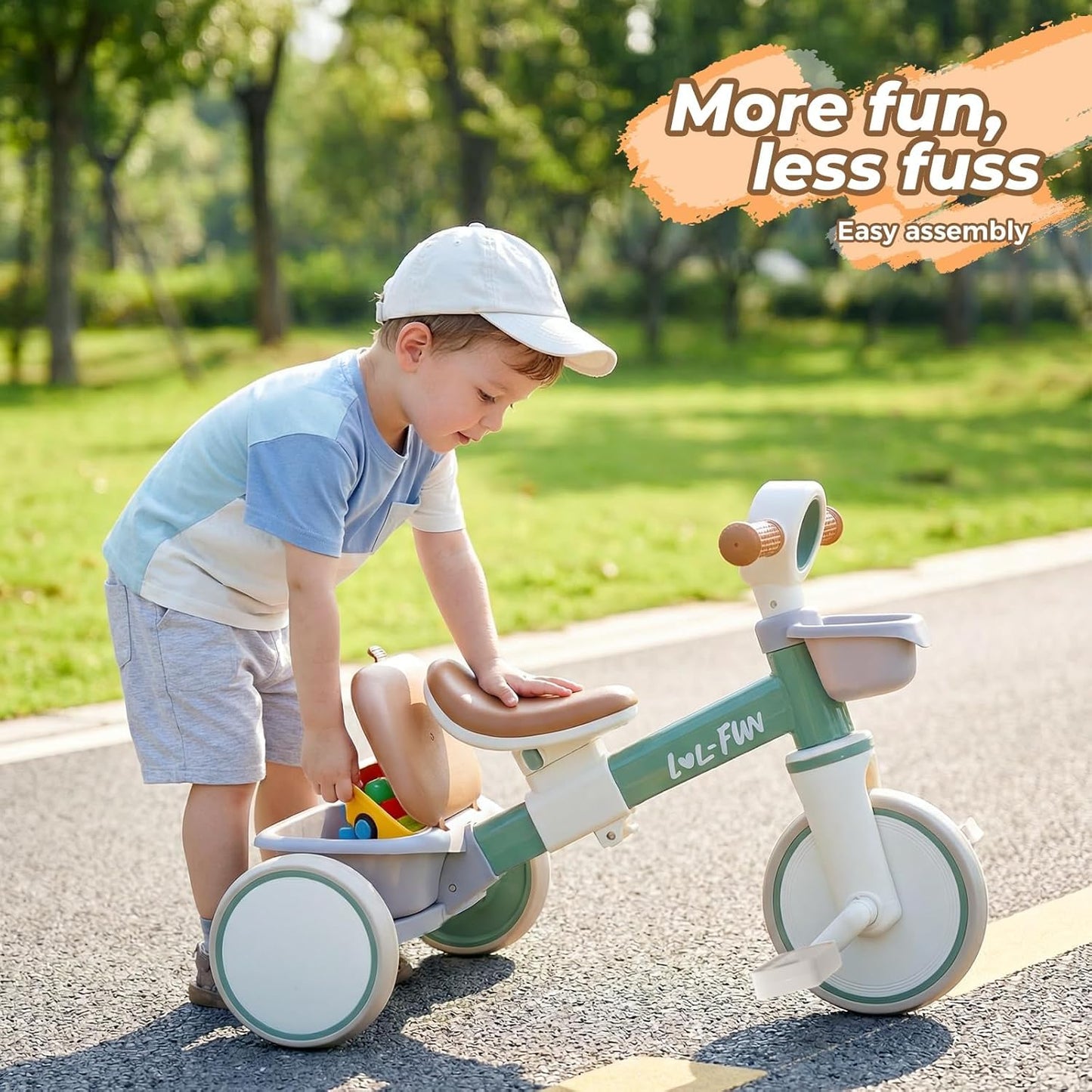Tricycle for Toddlers 1-3 Years Old Toy, Adjustable Kids Bike for Boys Girls Birthday Gift Age 2-4, Baby Trike with Storage Baskets & Removable Pedals