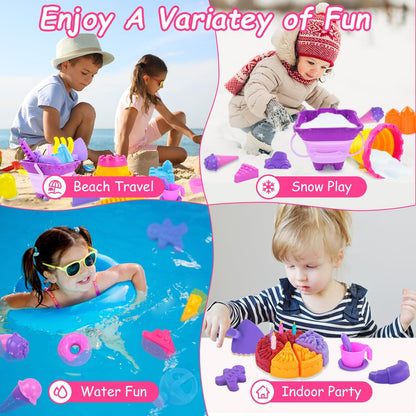 Elovien Beach Sand Toys, Large Dump Truck with Bucket, Sandbox Construction Toy Sand Castle Building Kit with Mesh Bag, Sand Molds, Shovels, Worker Figures, Kids Toddlers Summer Outdoor Travel Toys