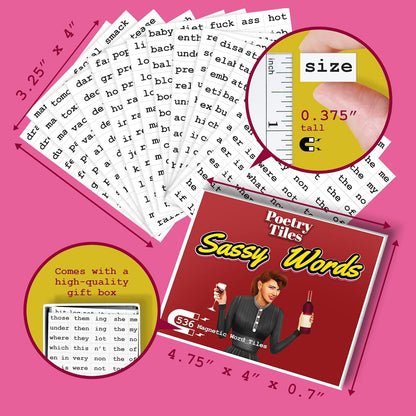 Poetry Tiles – Sassy Words Magnet Set – 536 Sarcastic, Judgmental, Shady Magnetic Word Kit for Refrigerator Poems and Stories – Funny Fridge Magnets for Adults with Spunk and Sass