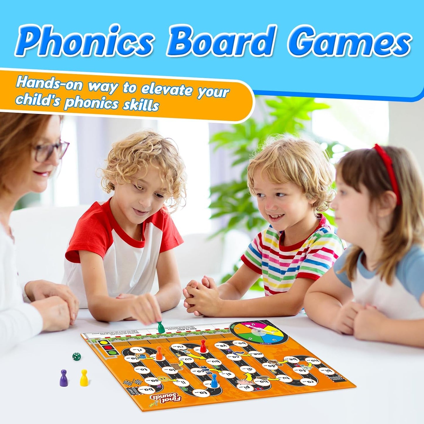 Broytain Phonics Board Games for Kids,Educational Learning CVC and CVCC Board Games for Boys and Girls,Reading and Spelling Word Games Ages 4 5 6,Classroom Travel Indoor Outdoor Family Games