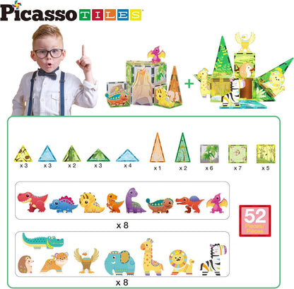 PicassoTiles Magnetic Tiles Magnet Tile Building Blocks Marine Animal World Themed Set with 8 Ocean Character Action Figures STEM Learning Toy Construction Toddlers Boys Girls Ages 3+ PTQ25