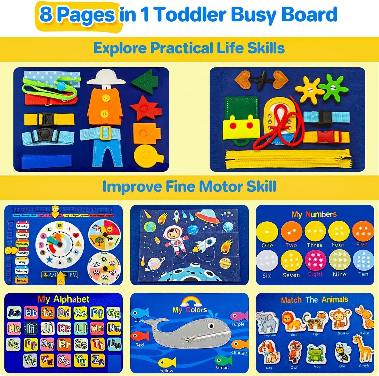 SYHLN Toddler Montessori Busy Board Toys for Little Girl Gifts: Educational Preschool Learning Travel Toys, Busy Book Learning Sensory Toys for Toddler Girls, Girls Unicorn Christmas Birthday Gifts