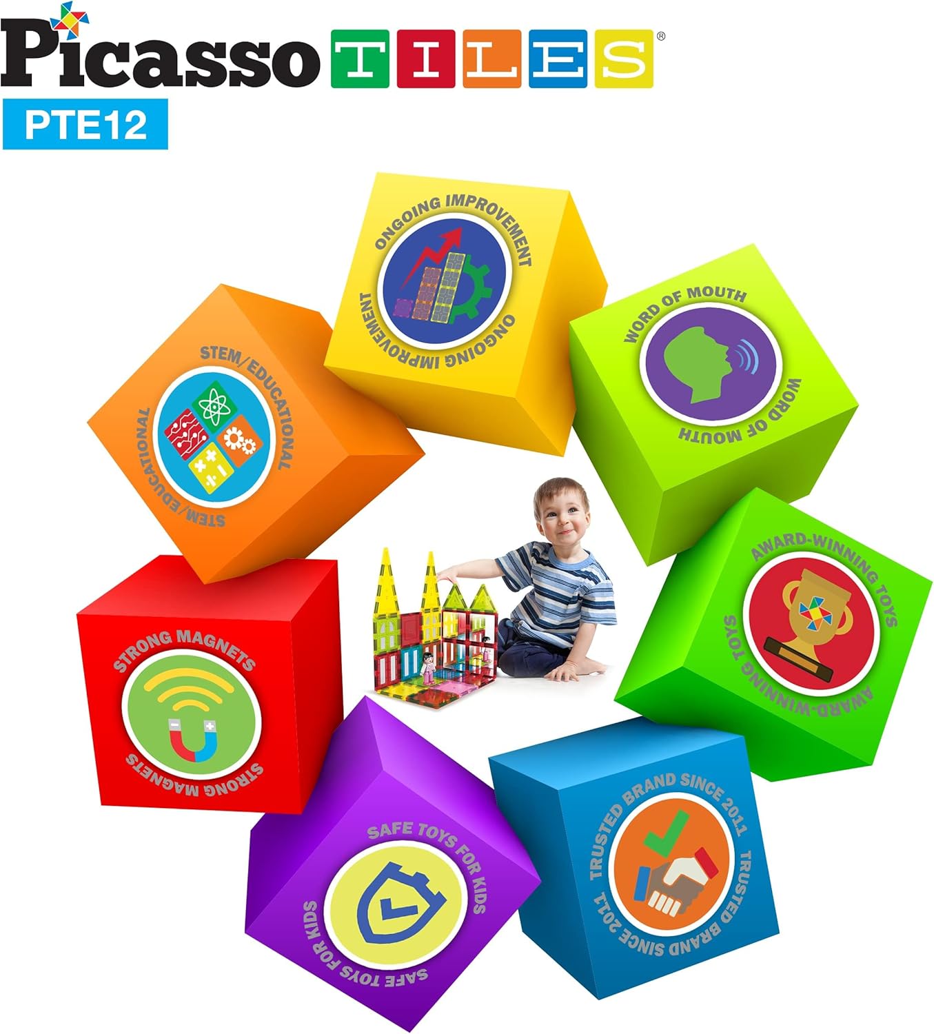 PicassoTiles Magnetic Building Block Set Geometry Shape Magnet Tiles Construction Toy STEM Learning Kit Educational Playset Playboard Pretend Play Stacking Blocks Child Brain Development PT16