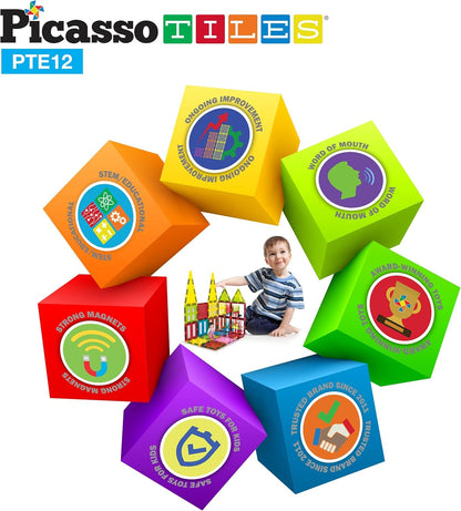 PicassoTiles Magnetic Building Block Set Geometry Shape Magnet Tiles Construction Toy STEM Learning Kit Educational Playset Playboard Pretend Play Stacking Blocks Child Brain Development PT16