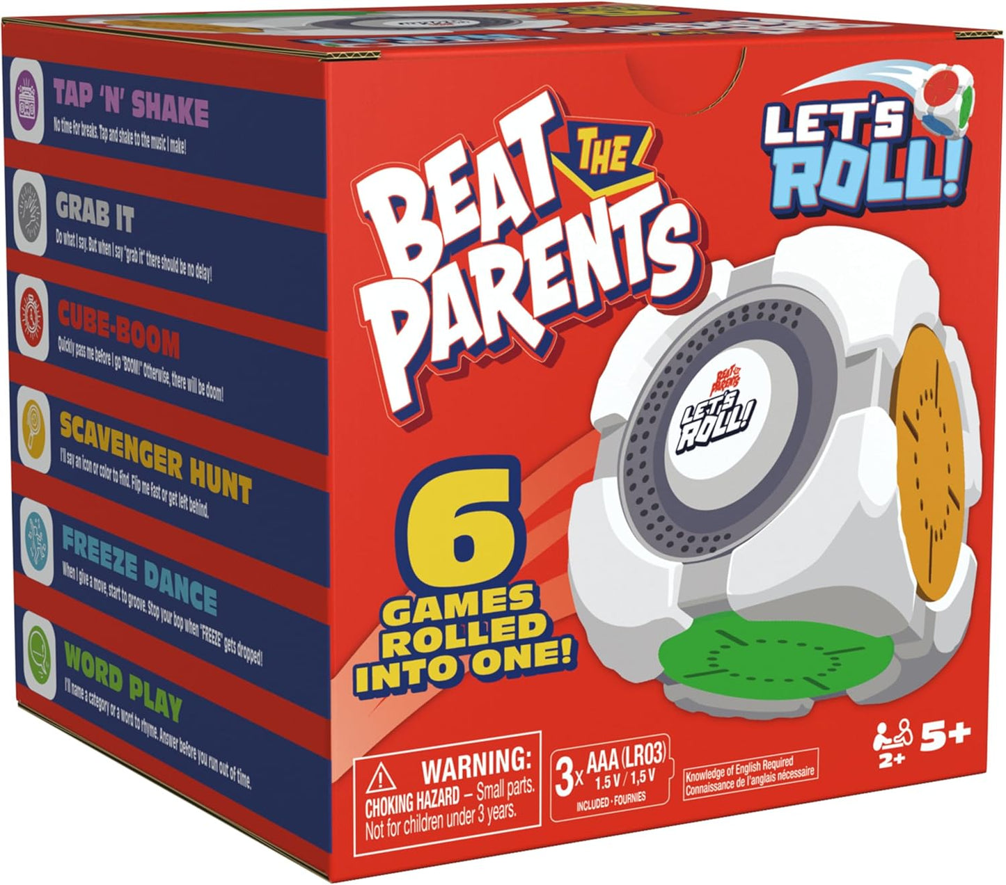 Spin Master Games, Beat The Parents: Let’s Roll, 6-in-1 Electronic Game Cube, Fun Activity for Kids, Family Game Night, Interactive Toy, 2-6 Players, for Ages 5 & Up