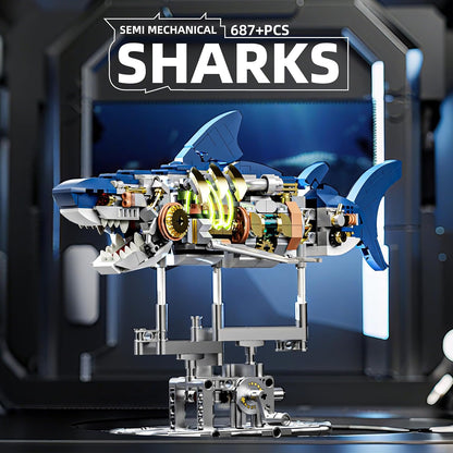 1085-PCS Mechanical Piranhas Fish Building Set with LED Light, Movable Linkage Gears, Display Stand,Mechanical Fish