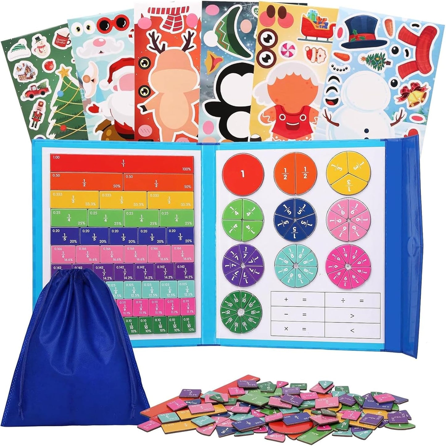 Easter Basket Stuffers Magnetic Fraction Educational Puzzle - 110pcs Math Fraction Manipulatives for Elementary,Montessori Magnetic Book Fraction Puzzle for Children