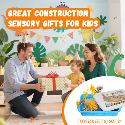 Dinosaur Sensory Bin with Lid, 2.64lbs Magic Sand, Dino Figures, Skeletons & Archaeology Tools, Sensory Sand Kit Dinosaur Toys for Kids 3 4 5 6 7+ Year Old Boy Toddler Birthday Gift Christmas