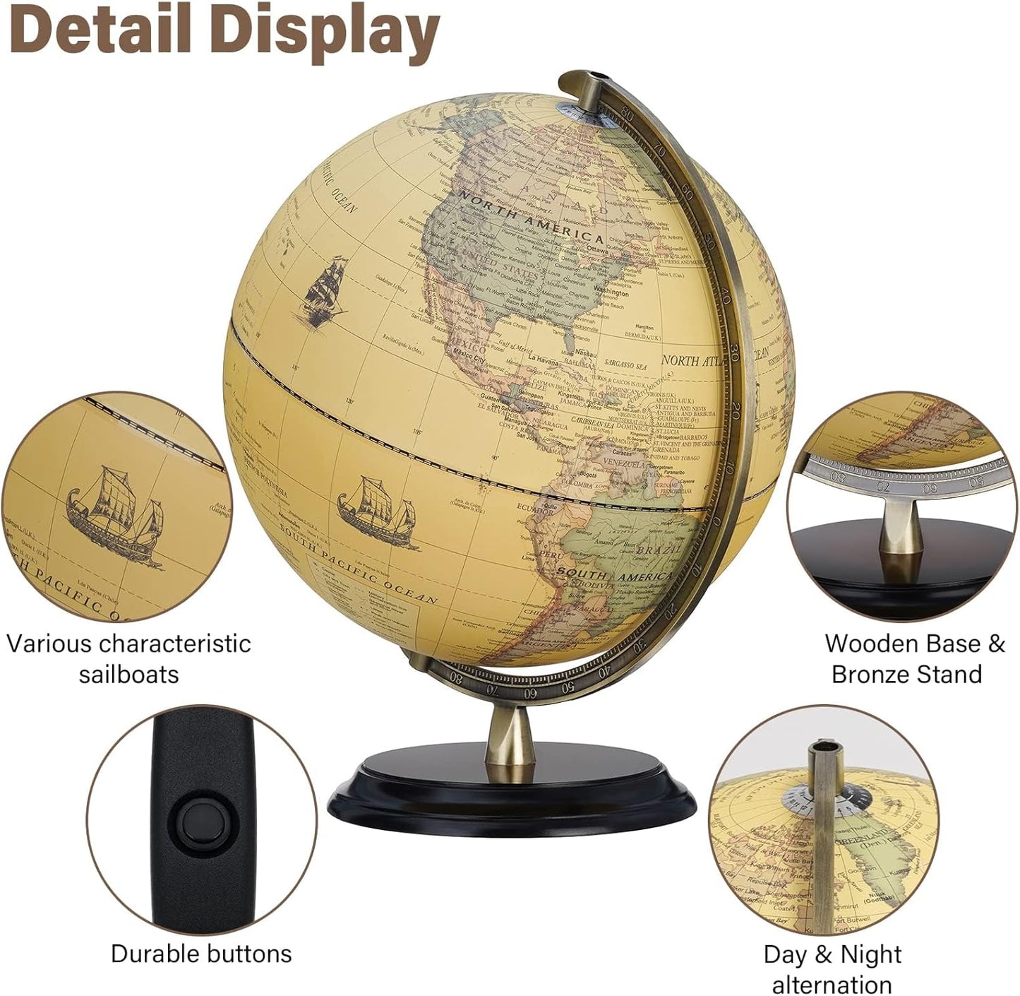 BSHAPPLUS 13 inch Large Globe for Classroom & Home Learning, Political Globe with 195+ Countries, Dry Erase & Waterproof Surface, Solid Stainless Steel Base (No Assembly Required)