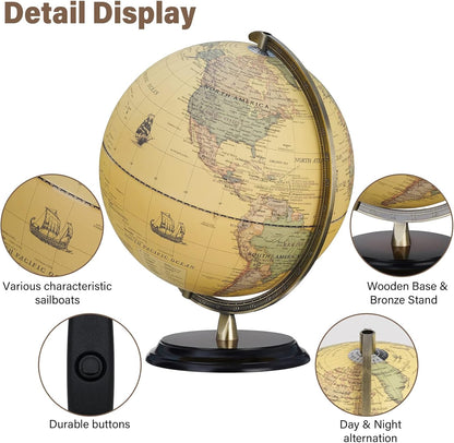 BSHAPPLUS 13 inch Large Globe for Classroom & Home Learning, Political Globe with 195+ Countries, Dry Erase & Waterproof Surface, Solid Stainless Steel Base (No Assembly Required)